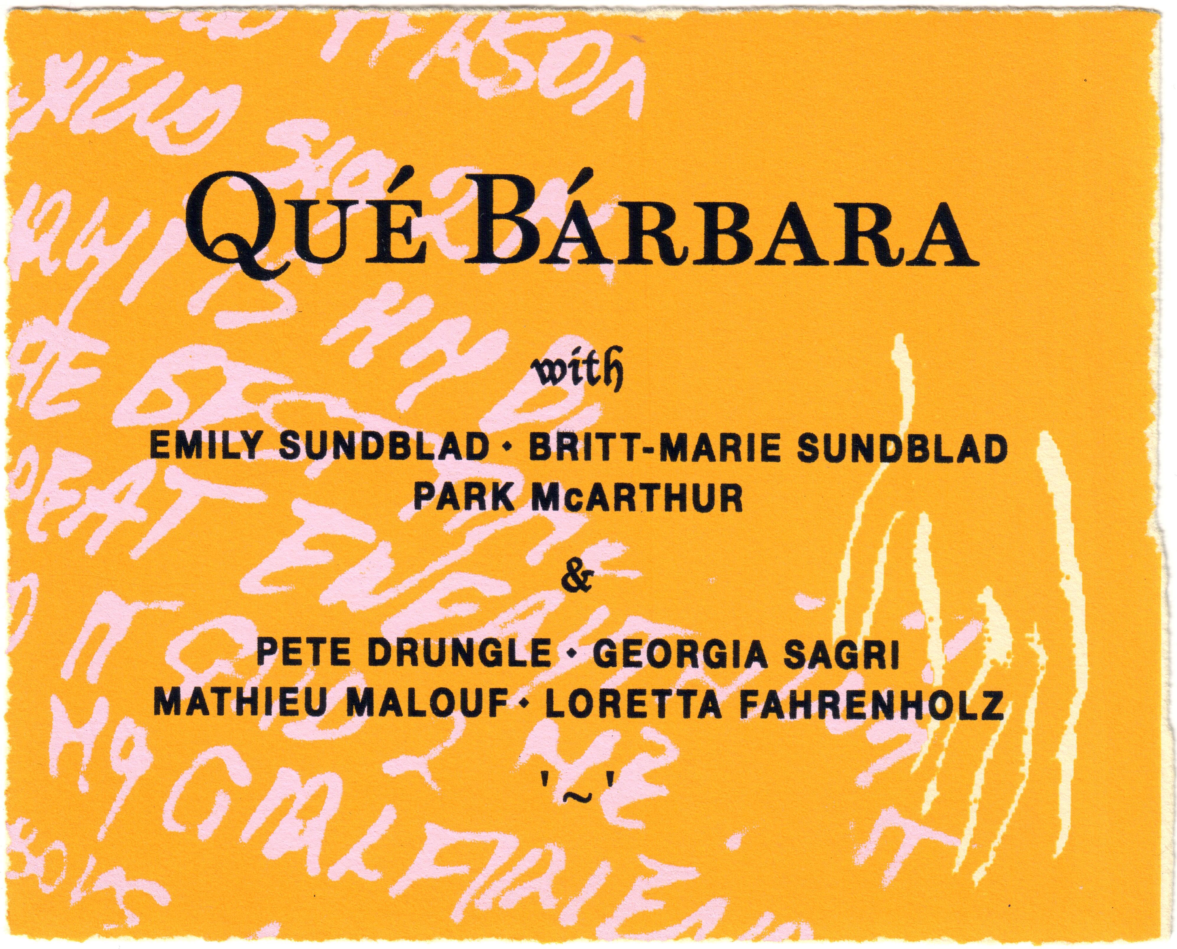 yellow-orange wine-label inspired poster for Que Barbara