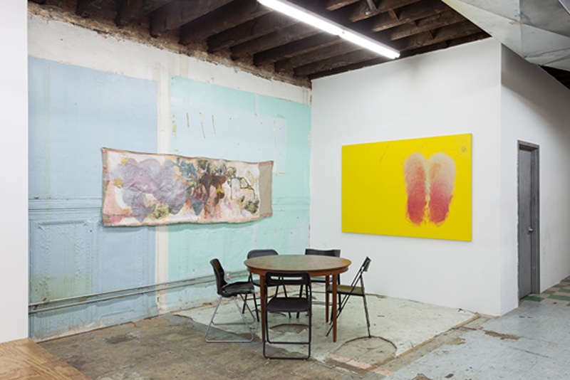 installation view of paintings on adjacent walls
